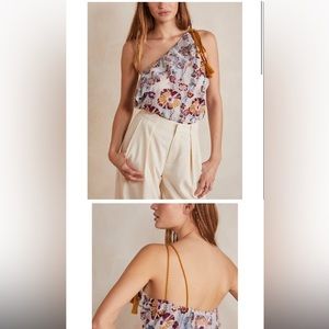 Free People Day Date Bodysuit Pink Plum Combo Tie Top s NWT one shoulder floral